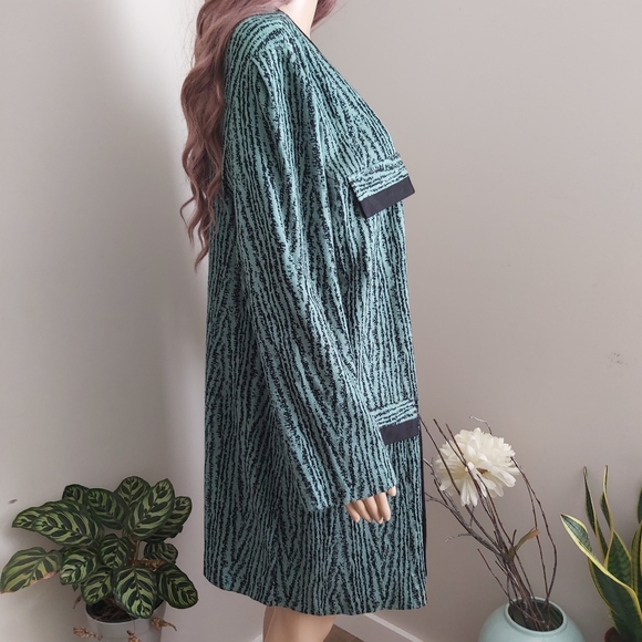 vintage union label Gracie Square open cardigan longline green black 𝗉𝗋int - Picture 5 of 12